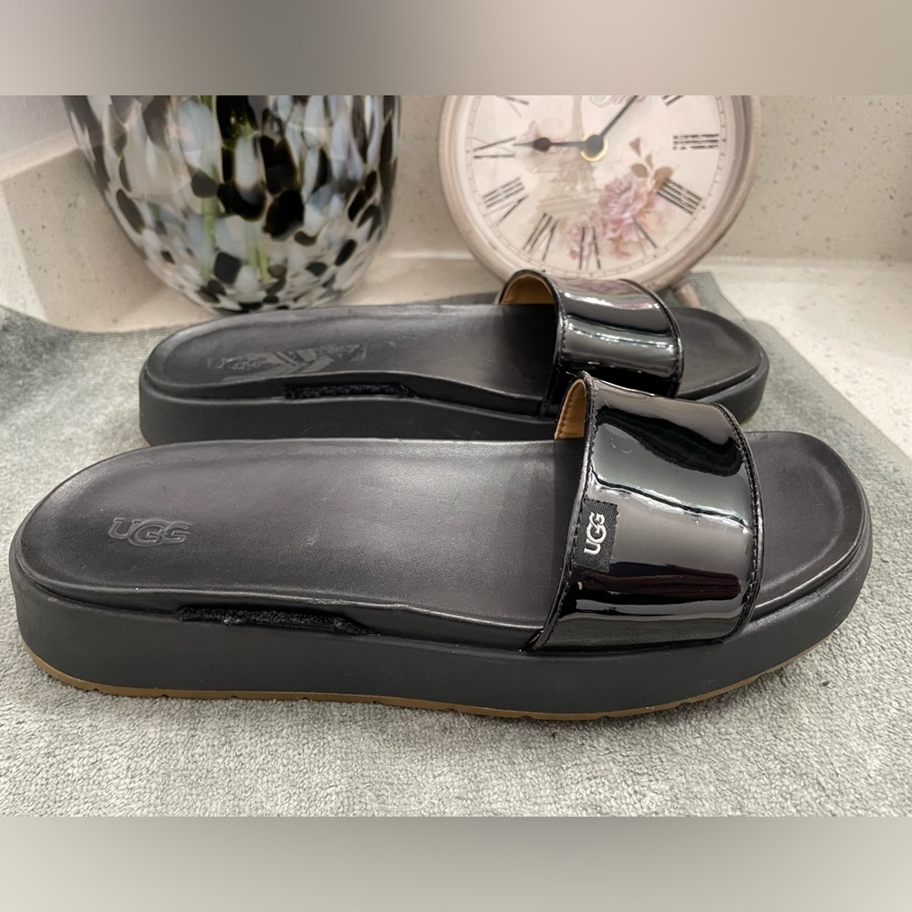 UGG Glossy Black Slide Sandals